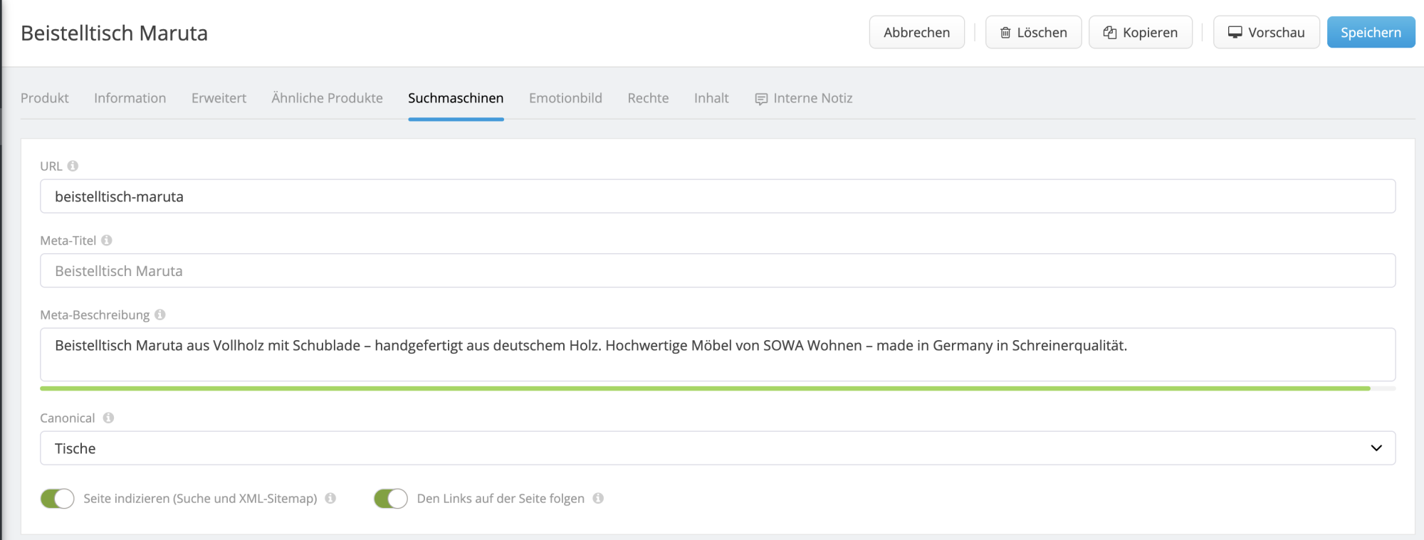 Screenshot vom Reiter Suchmaschine