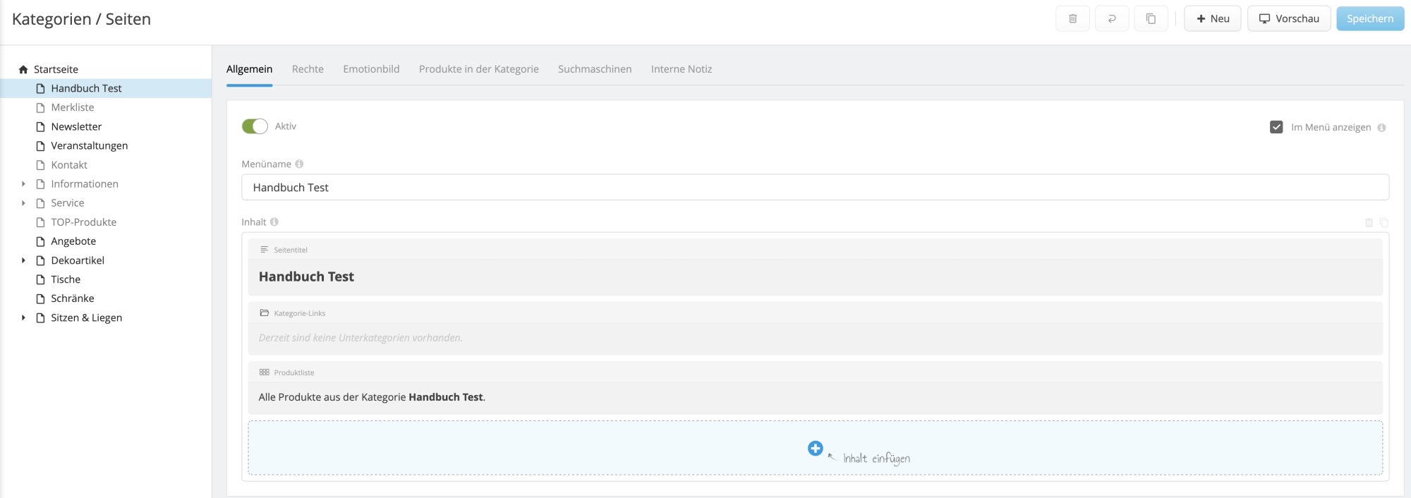 Standardseite im Shop