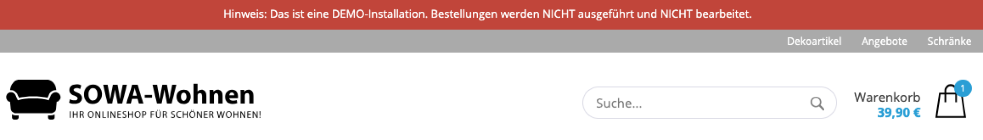 Beispiel TOP Navigation im Demo Shop