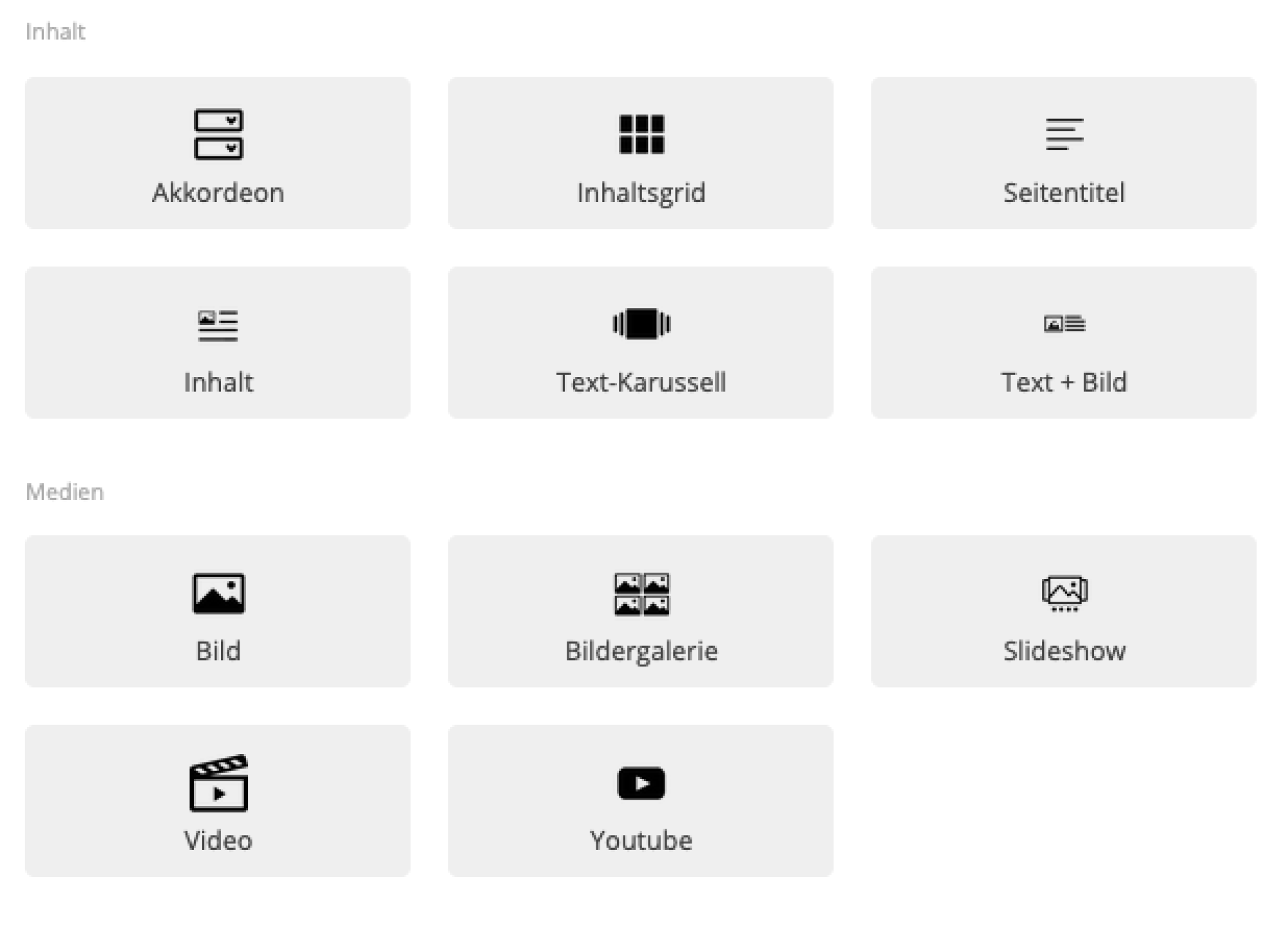 Übersicht der Standard-Blöcke