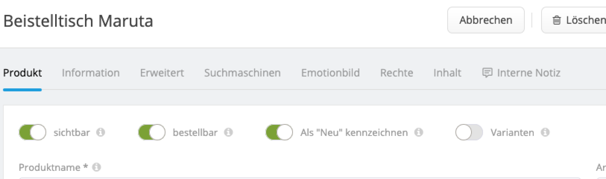 Neuer Reiter "Inhalt" in der Übersicht