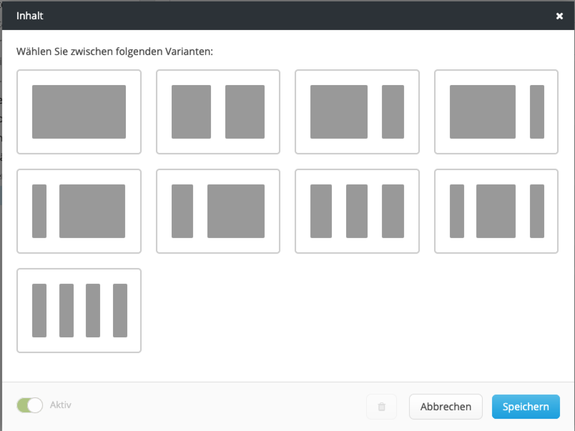 Verschiedene Spalten Varianten für Inhalte