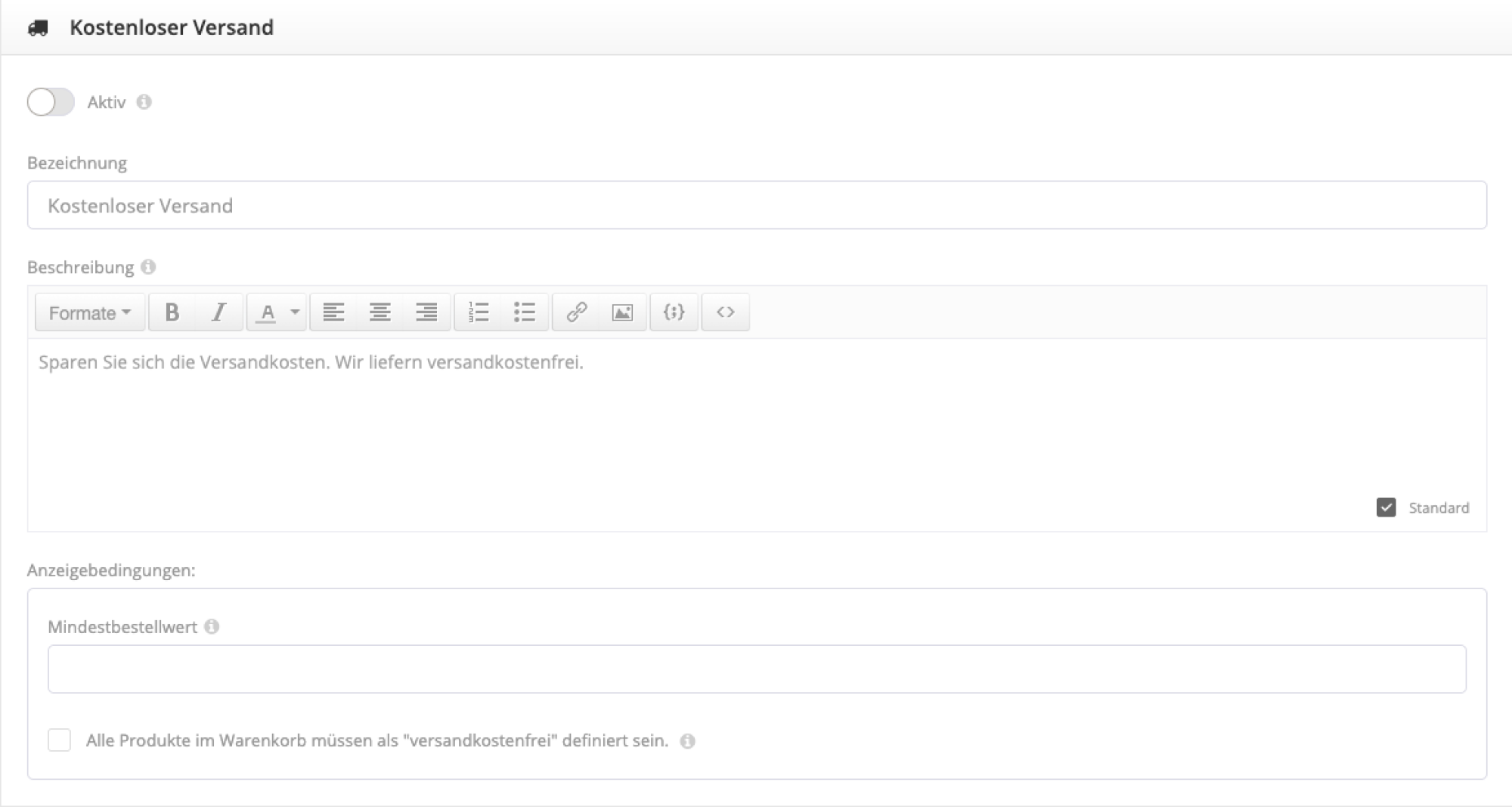 Einstellungen kostenloser Versand Einstellungen kostenloser Versand