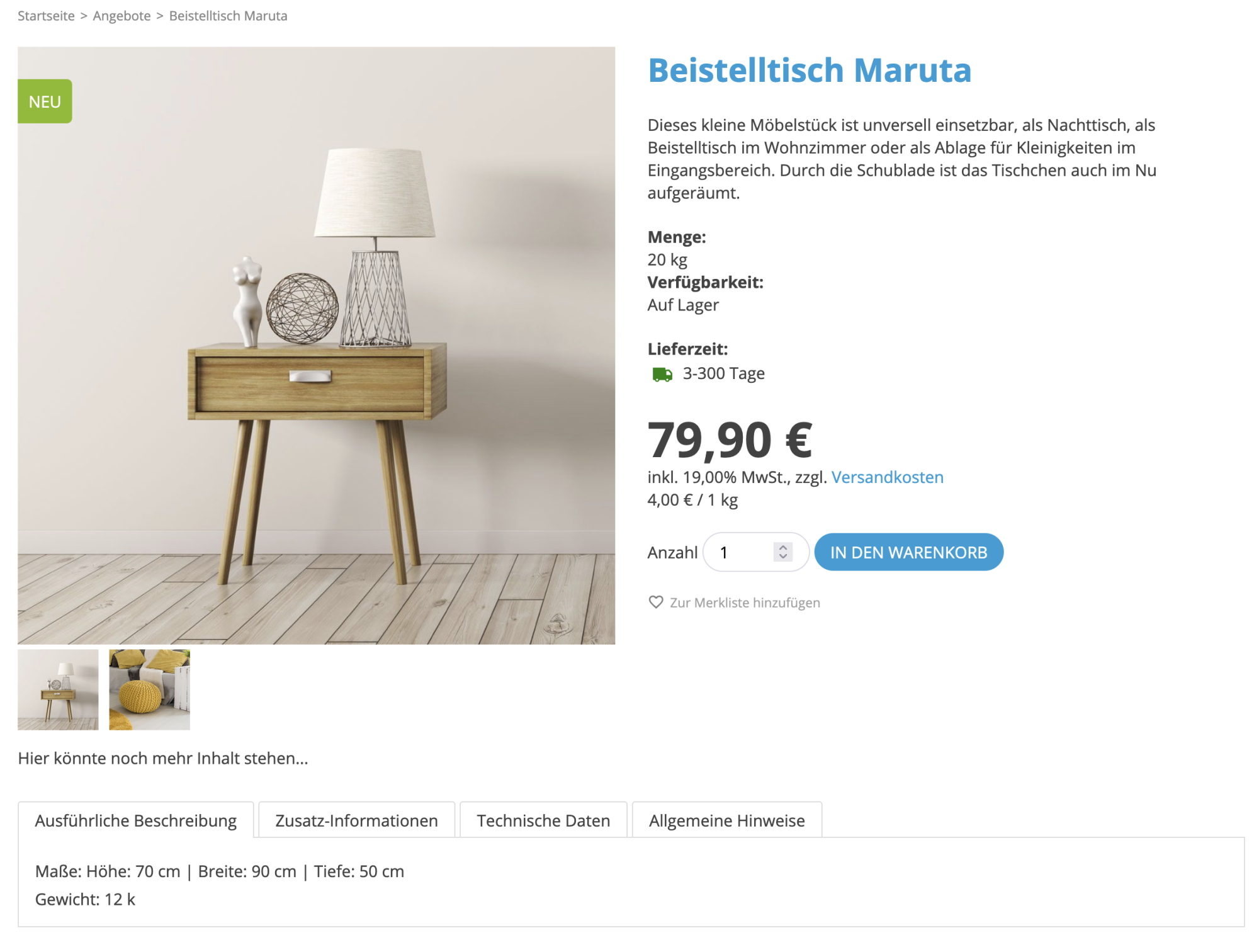 Screenshot von der Darstellung auf der Website