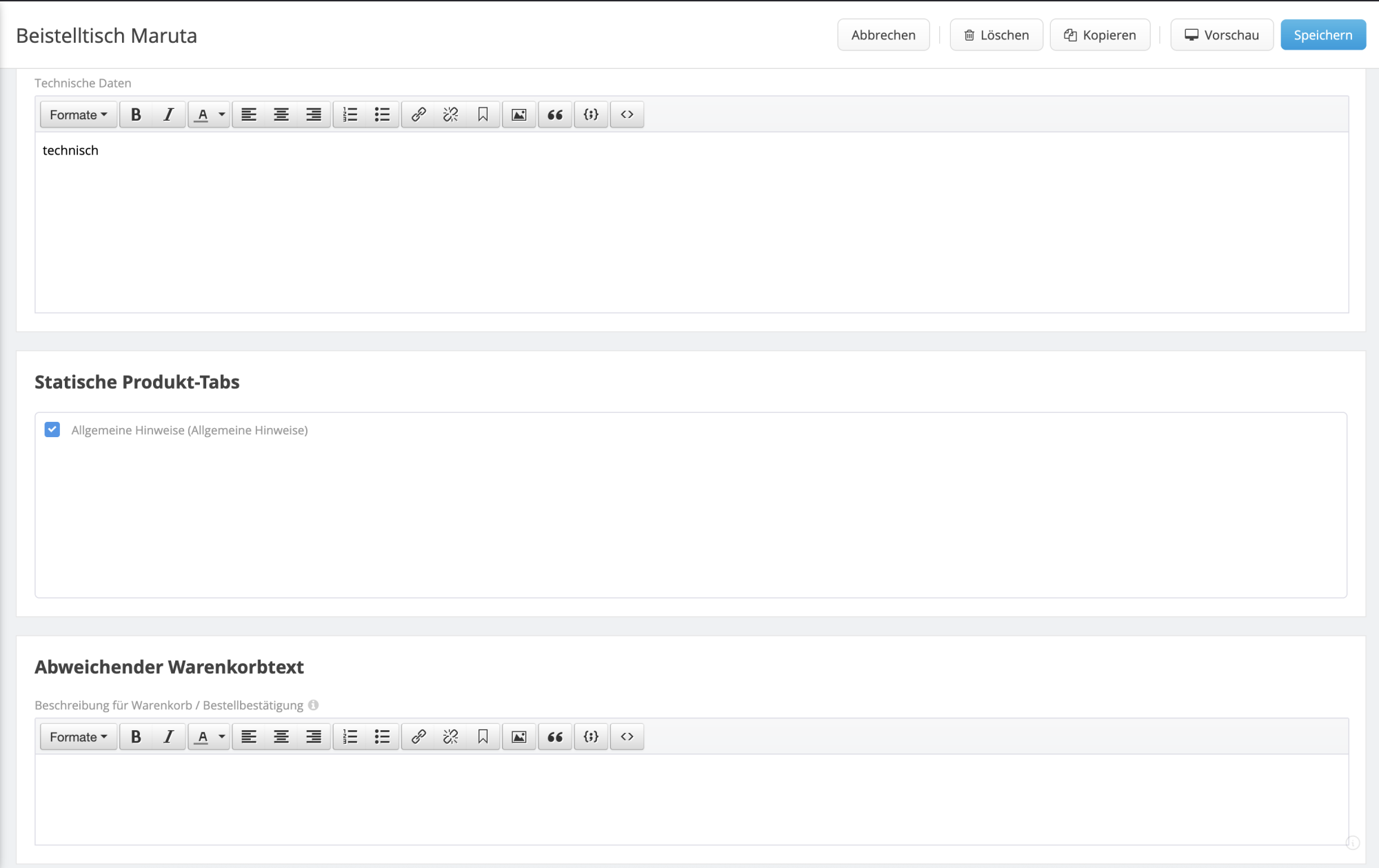 Screenshot vom restlichen Reiter Informationen
