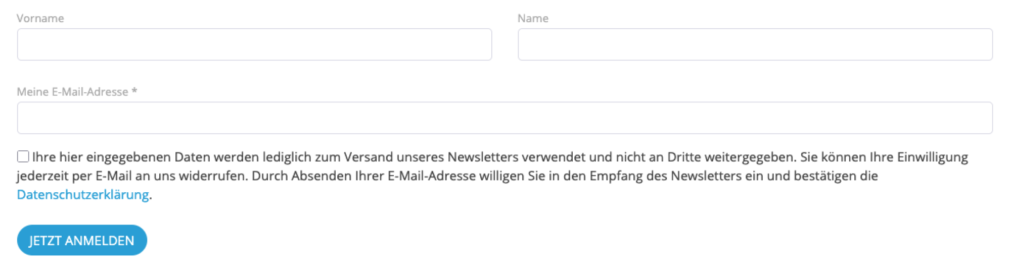 Newsletter Anmeldung Newsletter Anmeldung