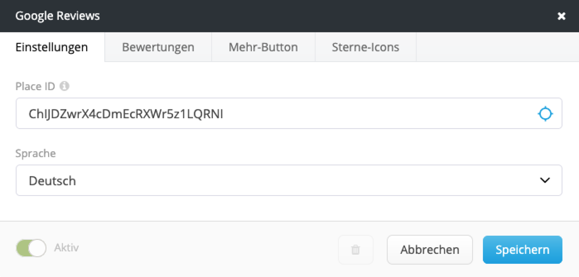 Eintragen der Place ID Eintragen der Place ID