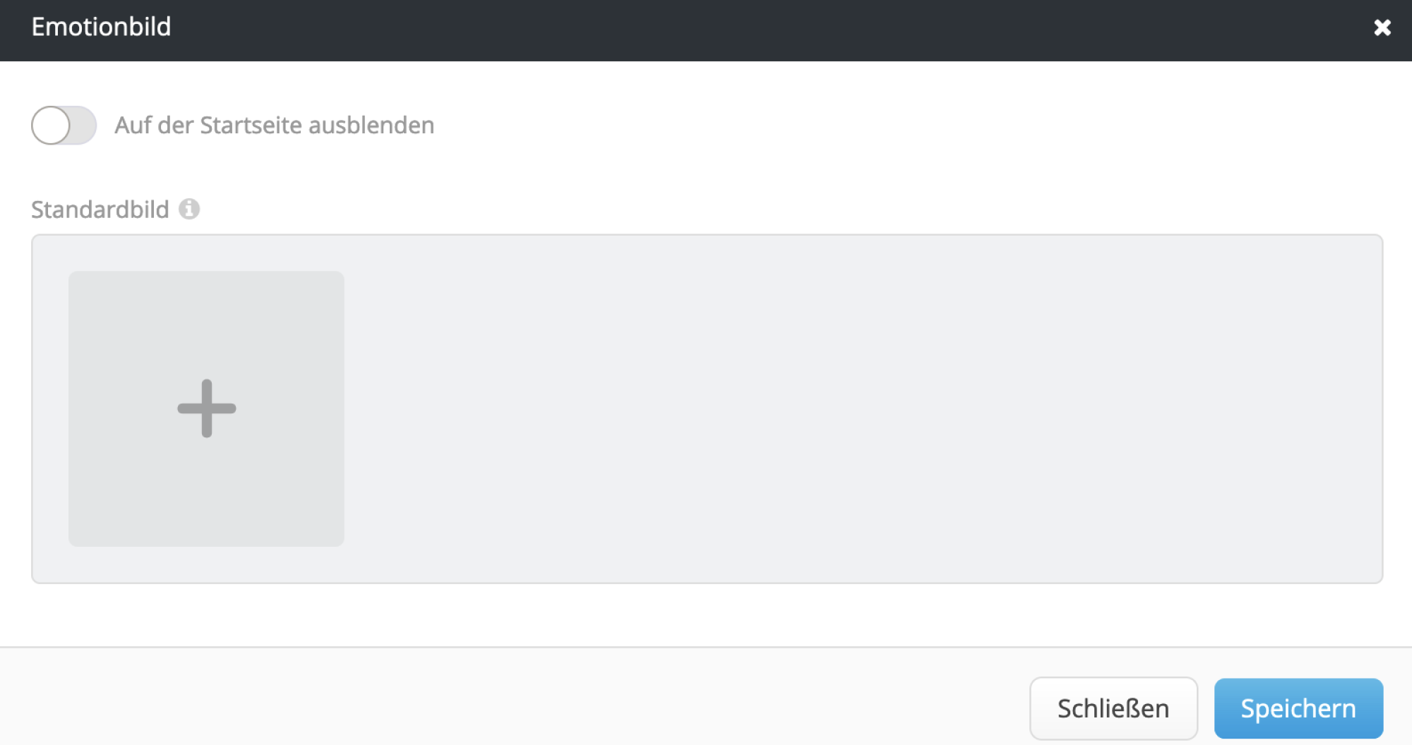 Upload Bereich für das Emotionbild und die Option, das entsprechende Bild auf der Startseite anzuzeigen