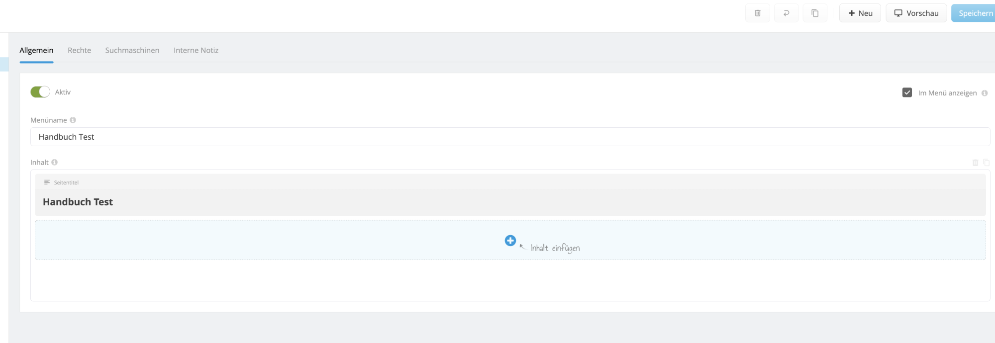 Screenshot Standard Seite