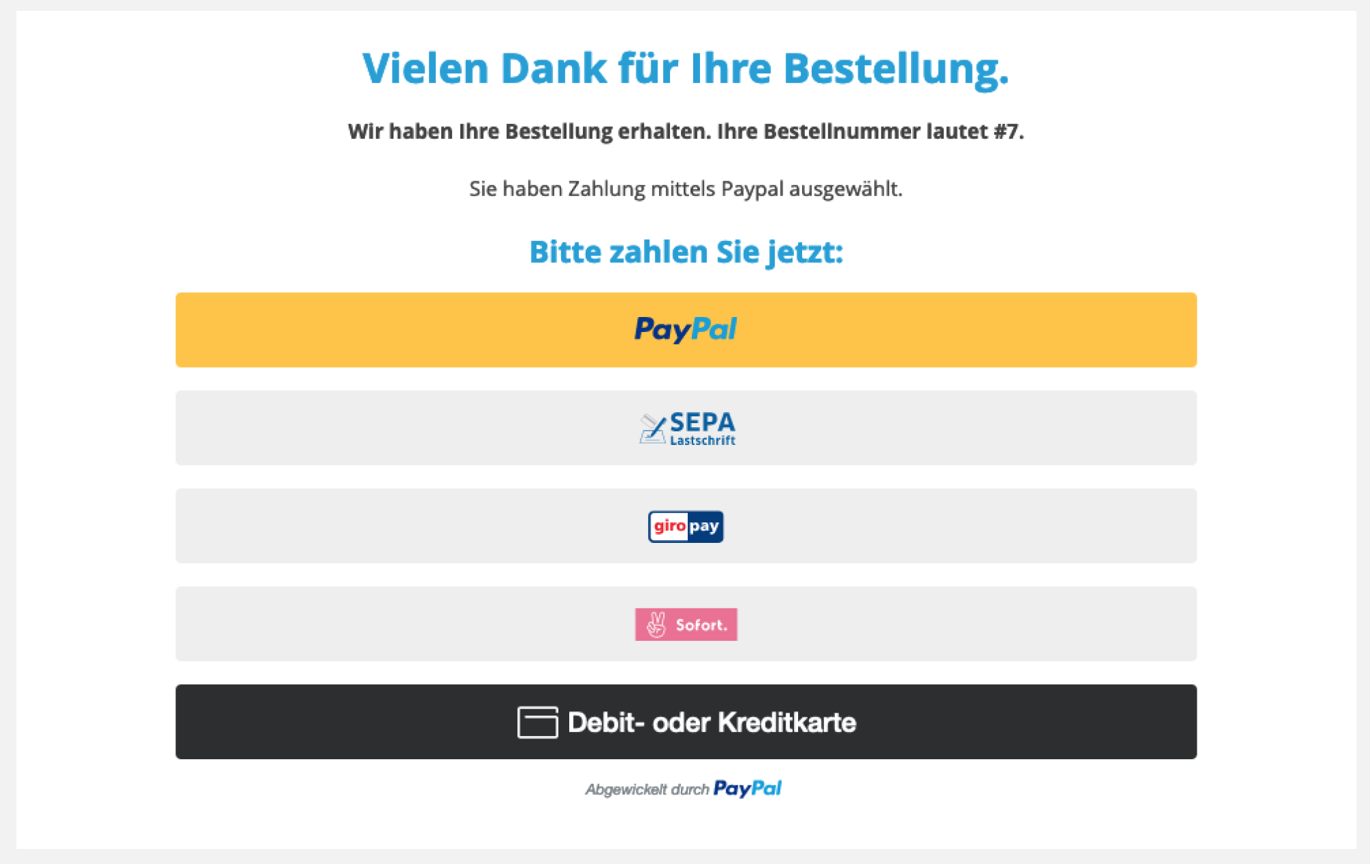 Anzeige Paypalmöglichkeiten