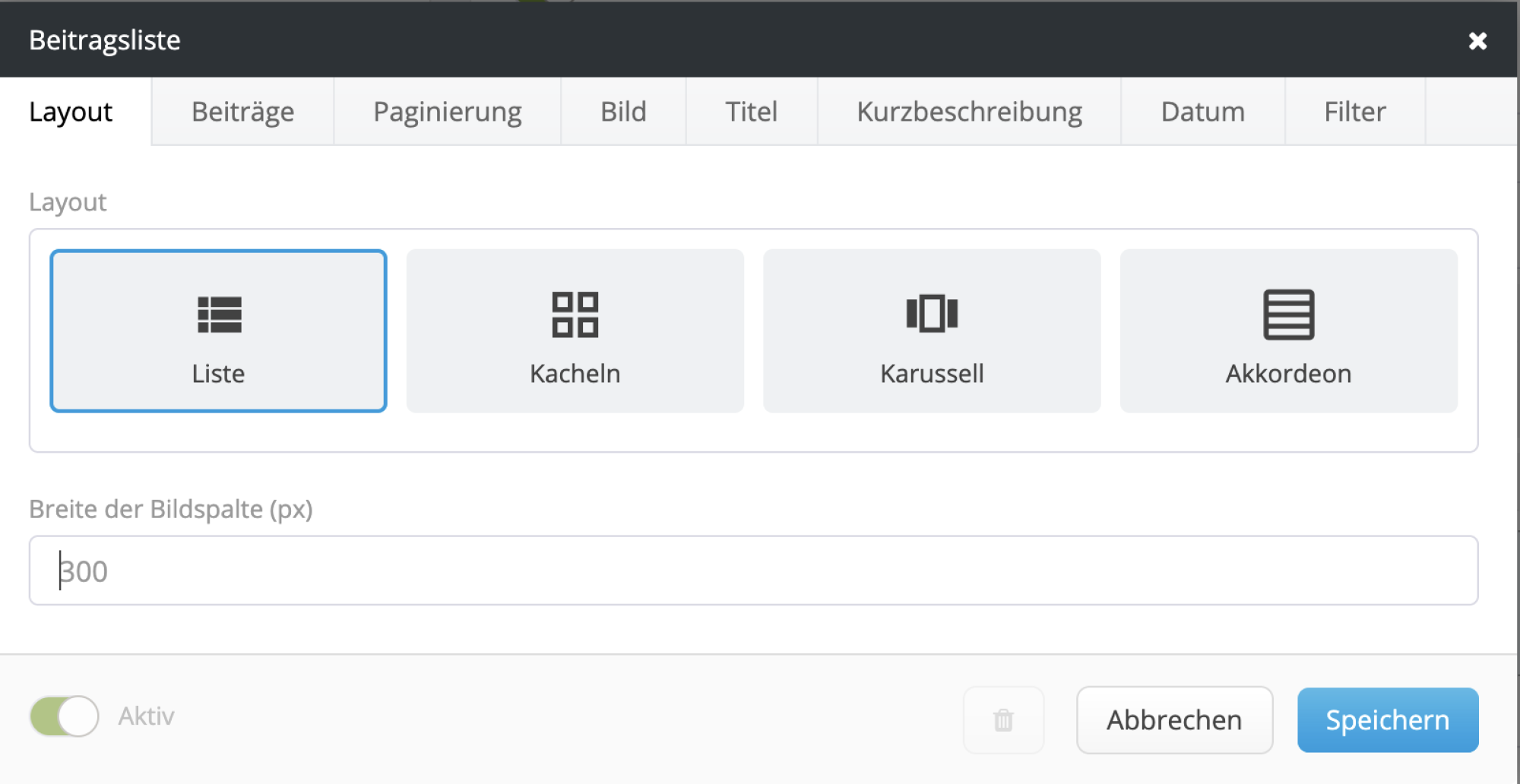 Screenshot Beitragslisten Layout