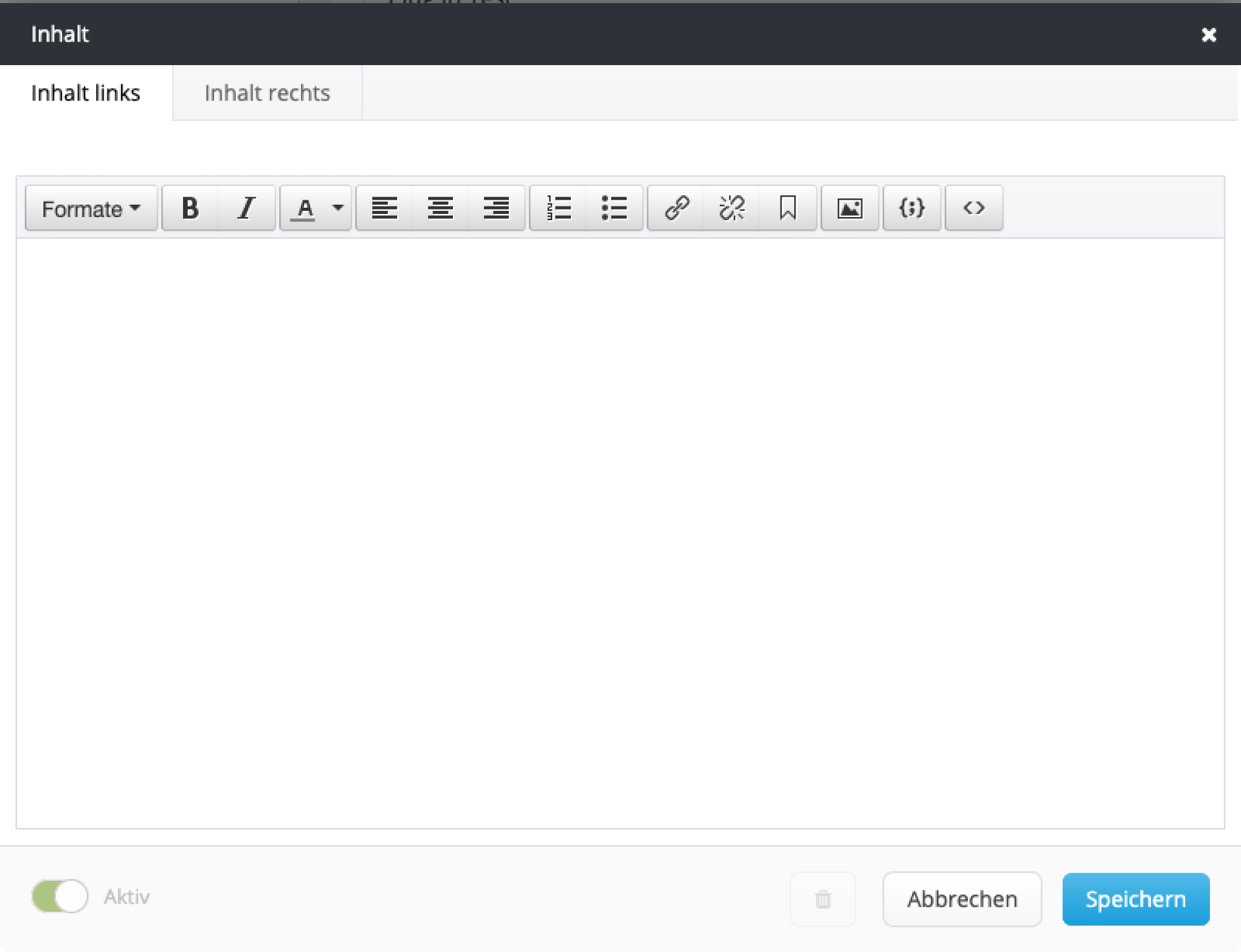 Editorfeld in der zweispaltugen Variante