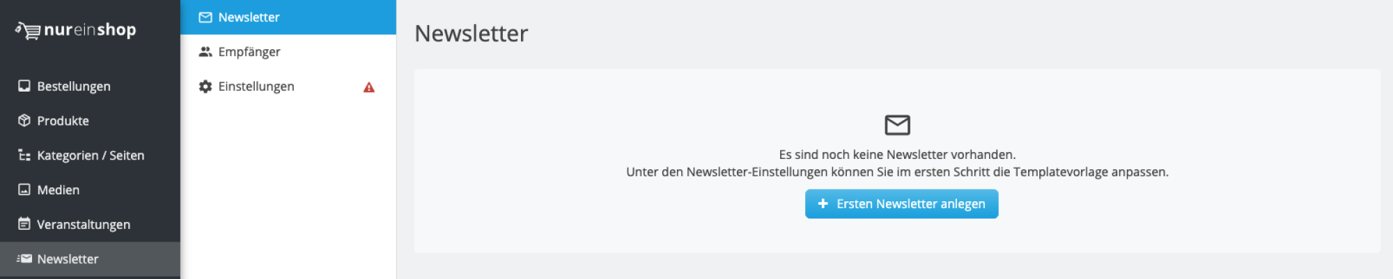 Newsletter Bereich im Backend