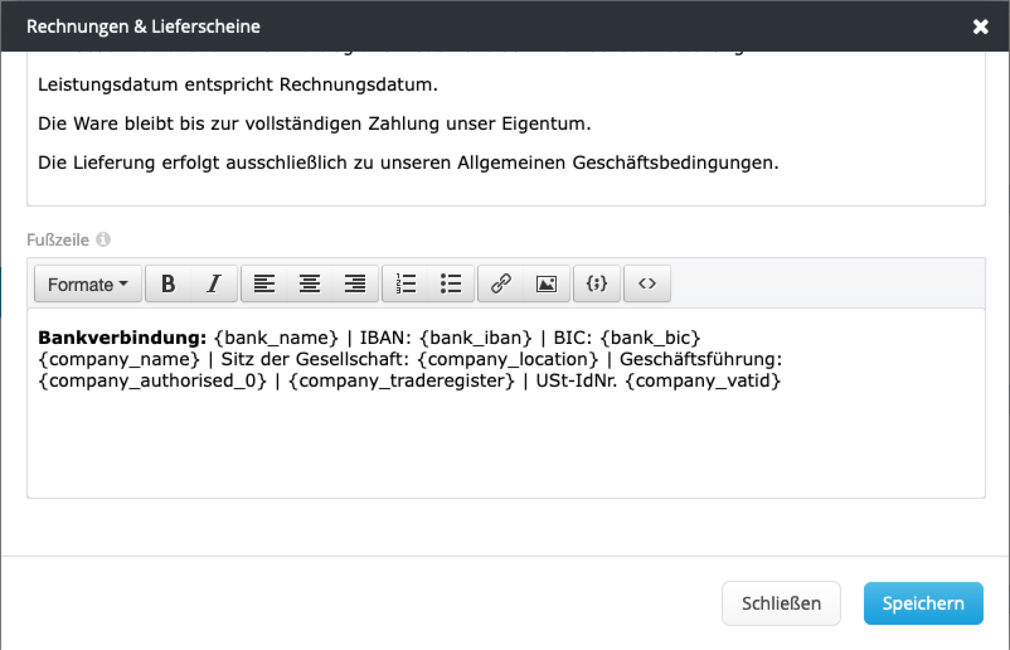 Fußzeile mit Platzhaltern Fußzeile mit Platzhaltern