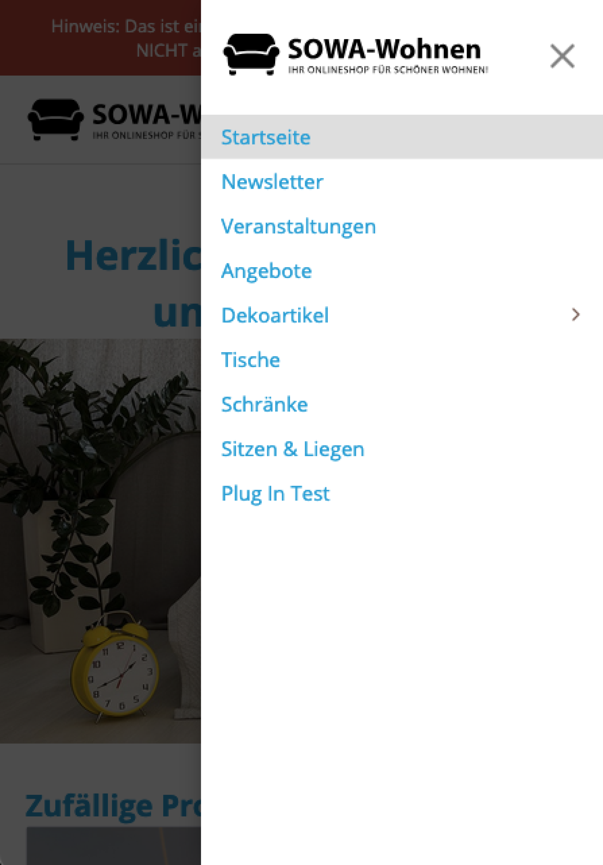 Ansicht des Offcanva Menüs im Demoshop Ansicht des Offcanva Menüs im Demoshop