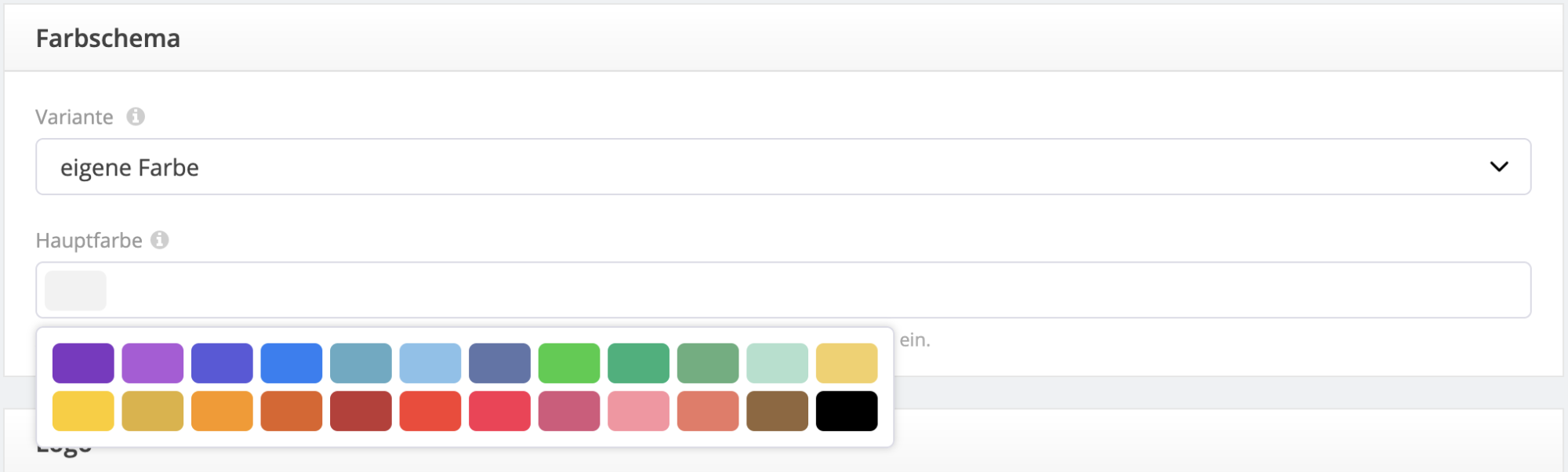 Vorauswahl Farbpalette Screenshot Farbschema mit Farbpalette