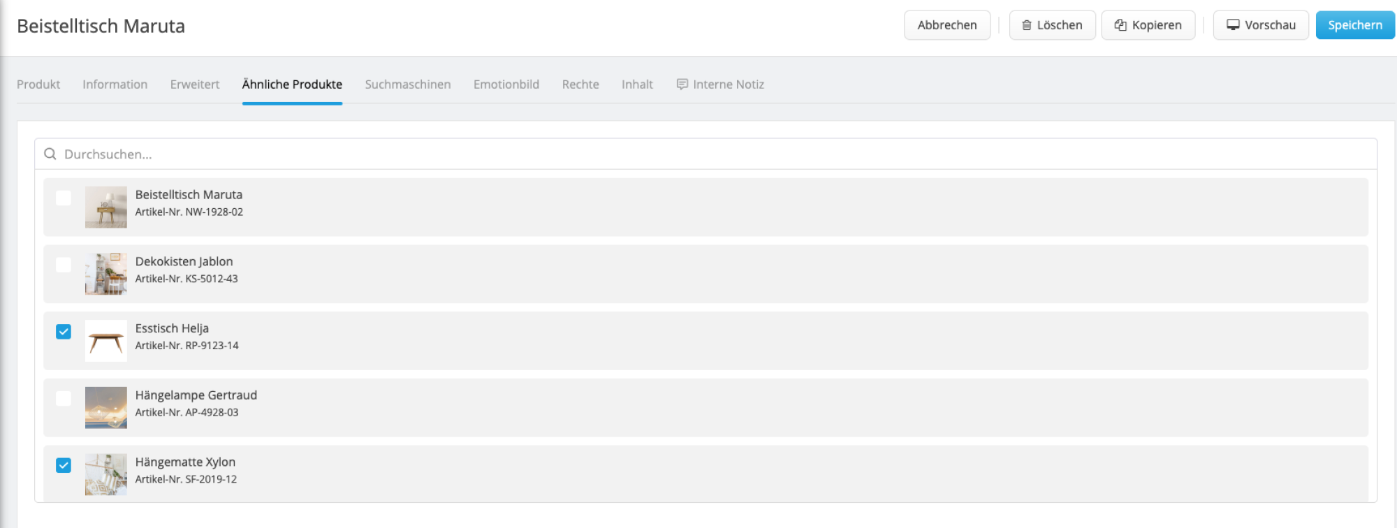 Produktauswahl Produktauswahl
