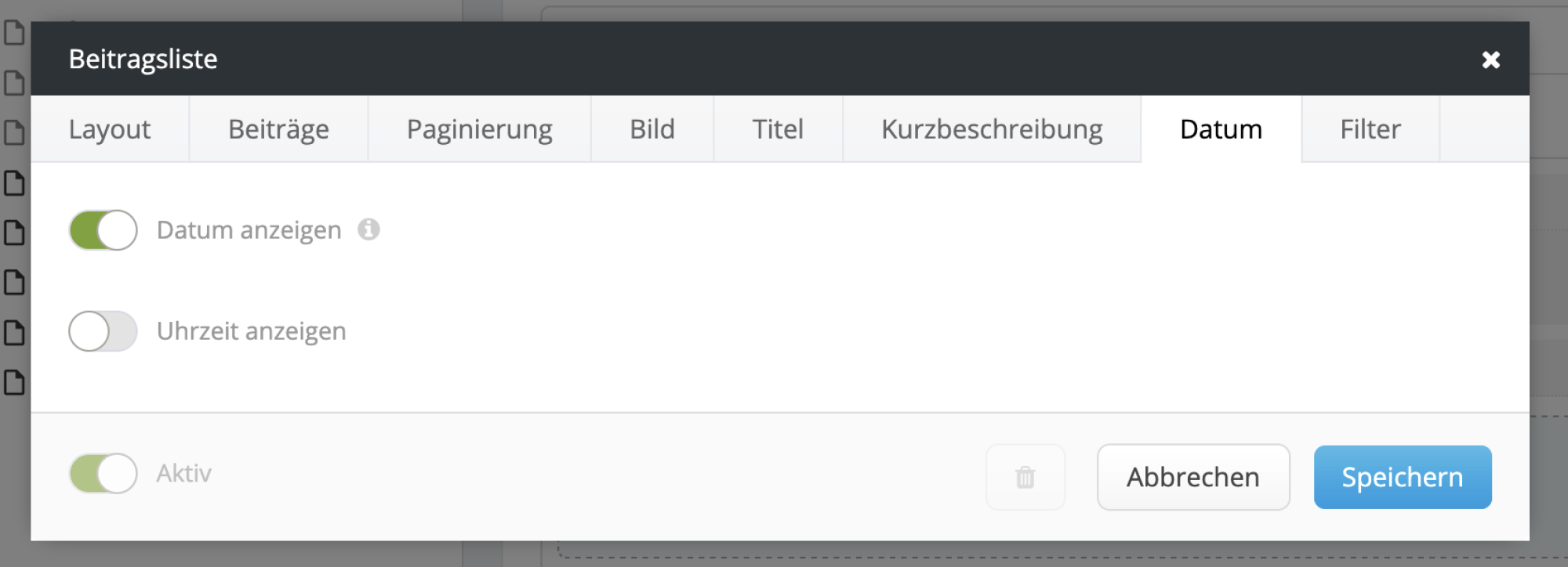 Screenshot Beitragslisten Datum Einstellungen