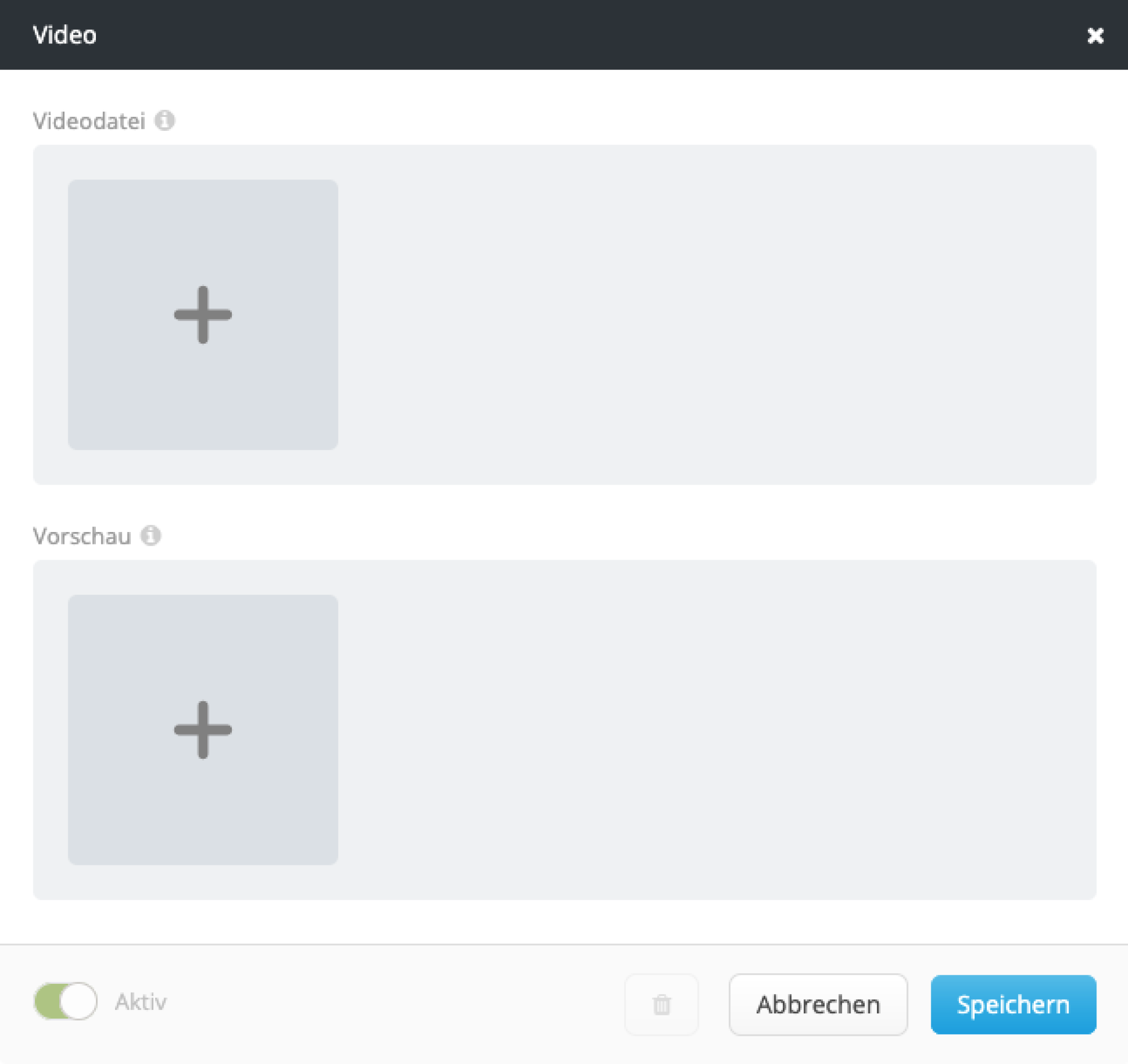 Upload Bereich für Video und Thumbnail