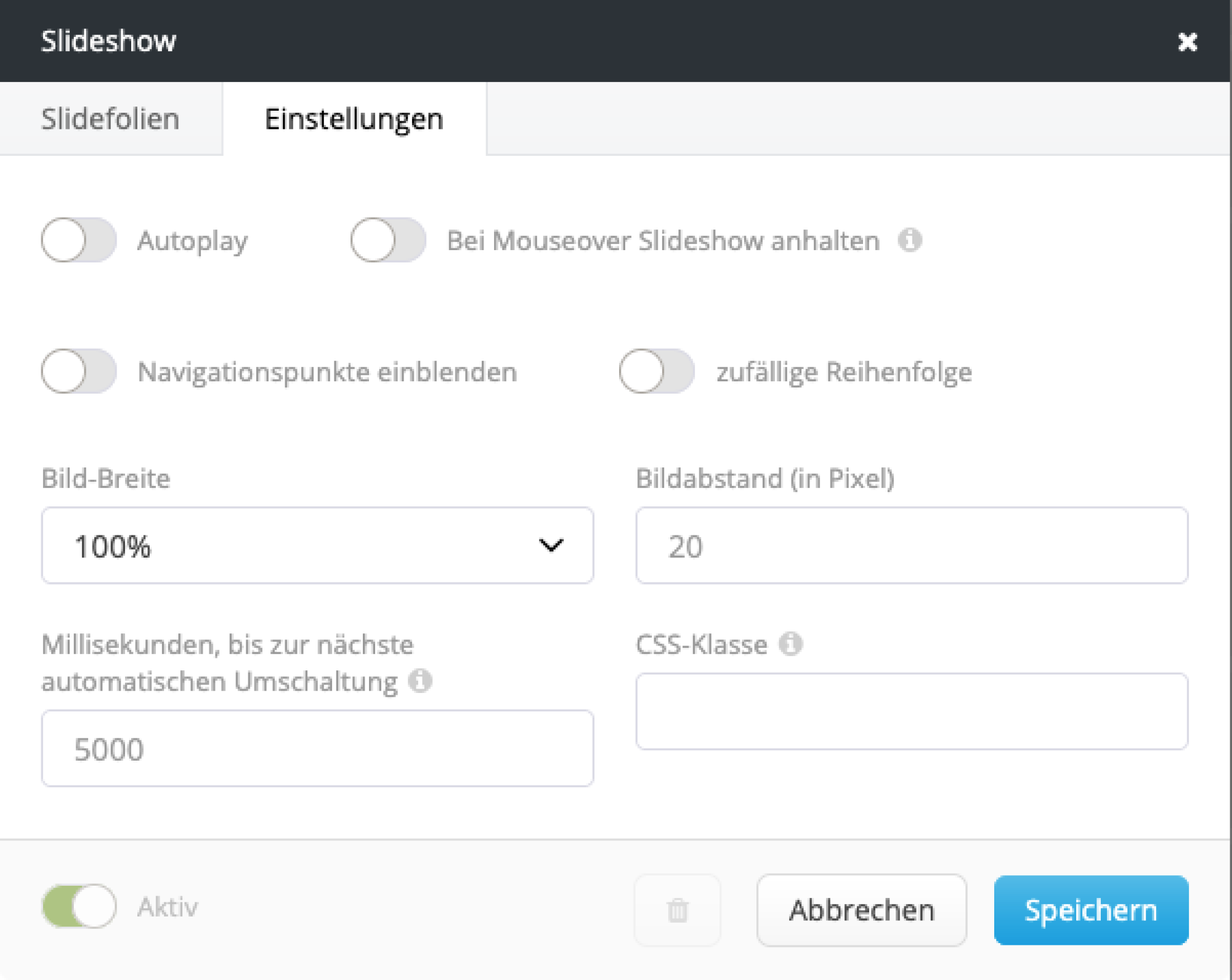 Einstellungen einer Slideshow