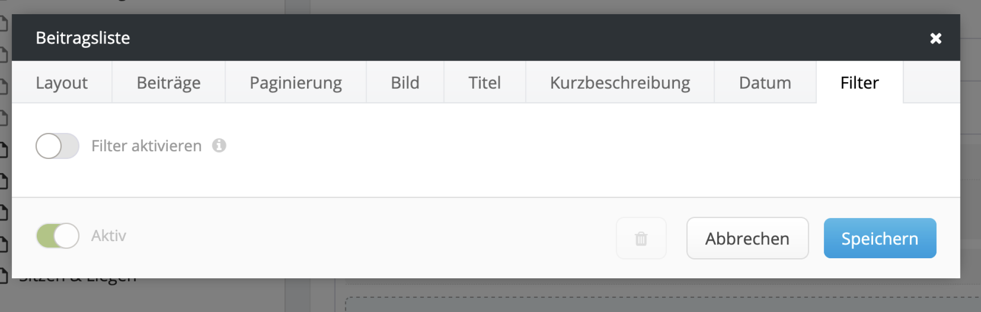 Screenshot Beitragslisten Filter