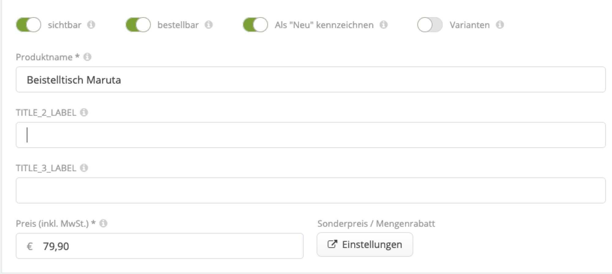 Einstellungen Rabatte