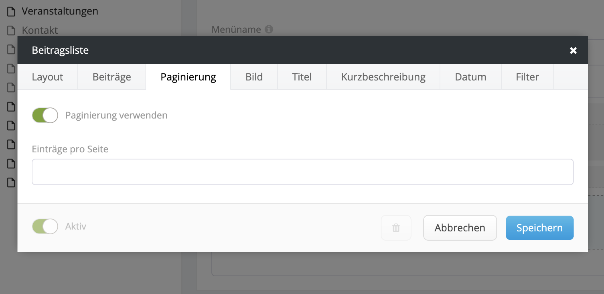 Screenshot Beitragslisten Paginierung