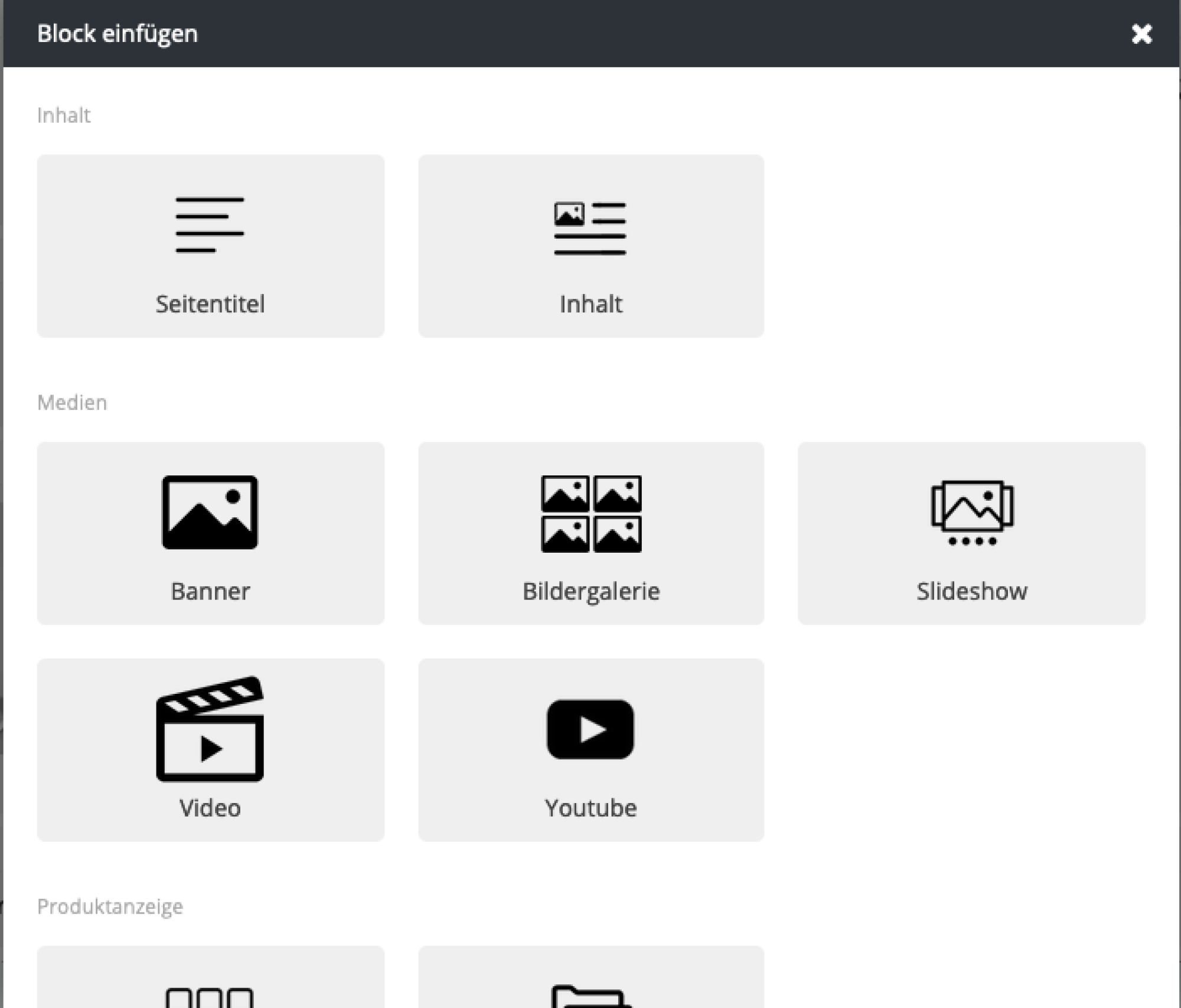 Ansicht der verschiedenen Blocks und Plug-Ins, die hinzugefügt werden können