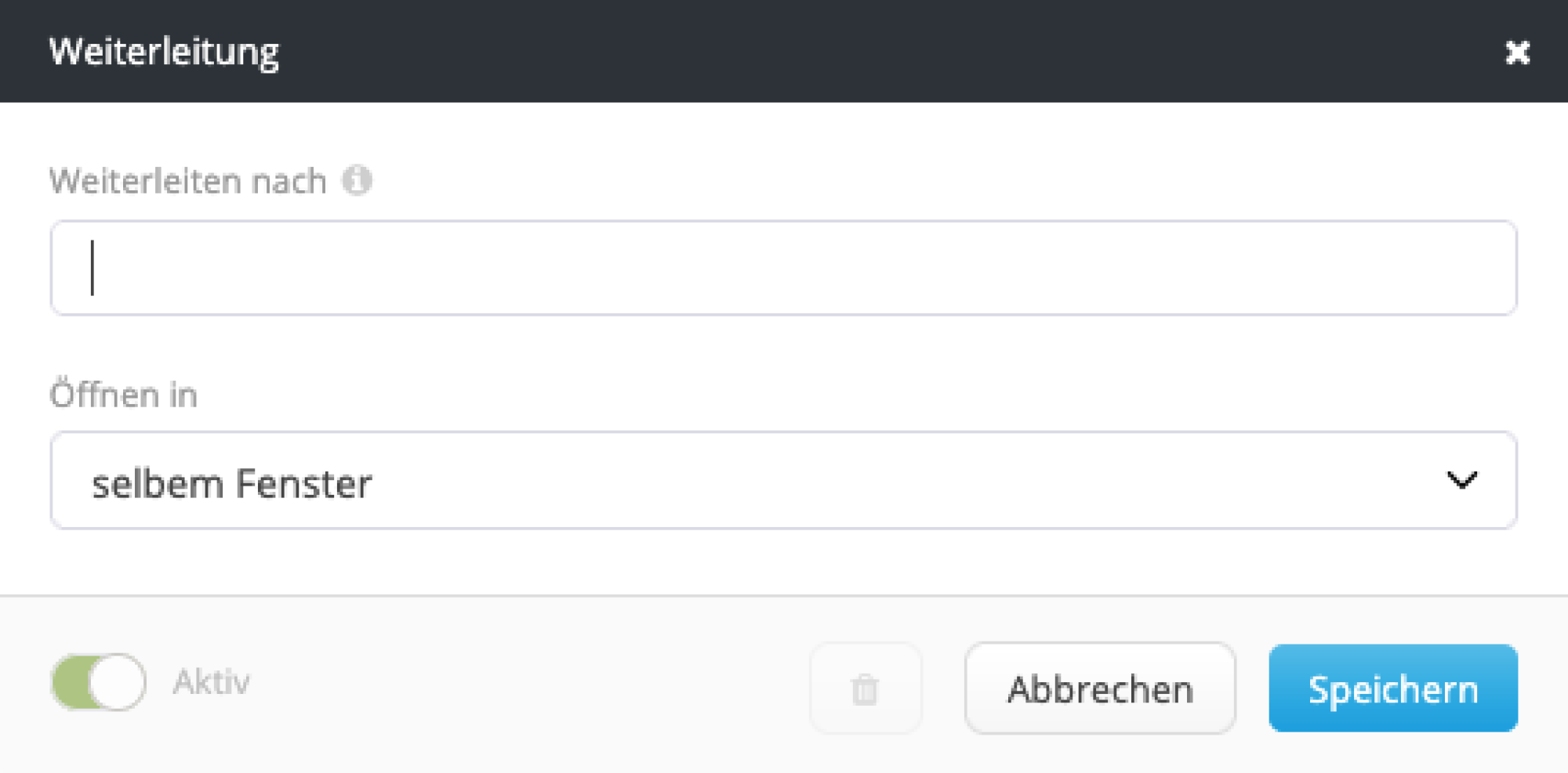 Einstellungen Inhaltsblock Weiterleitung