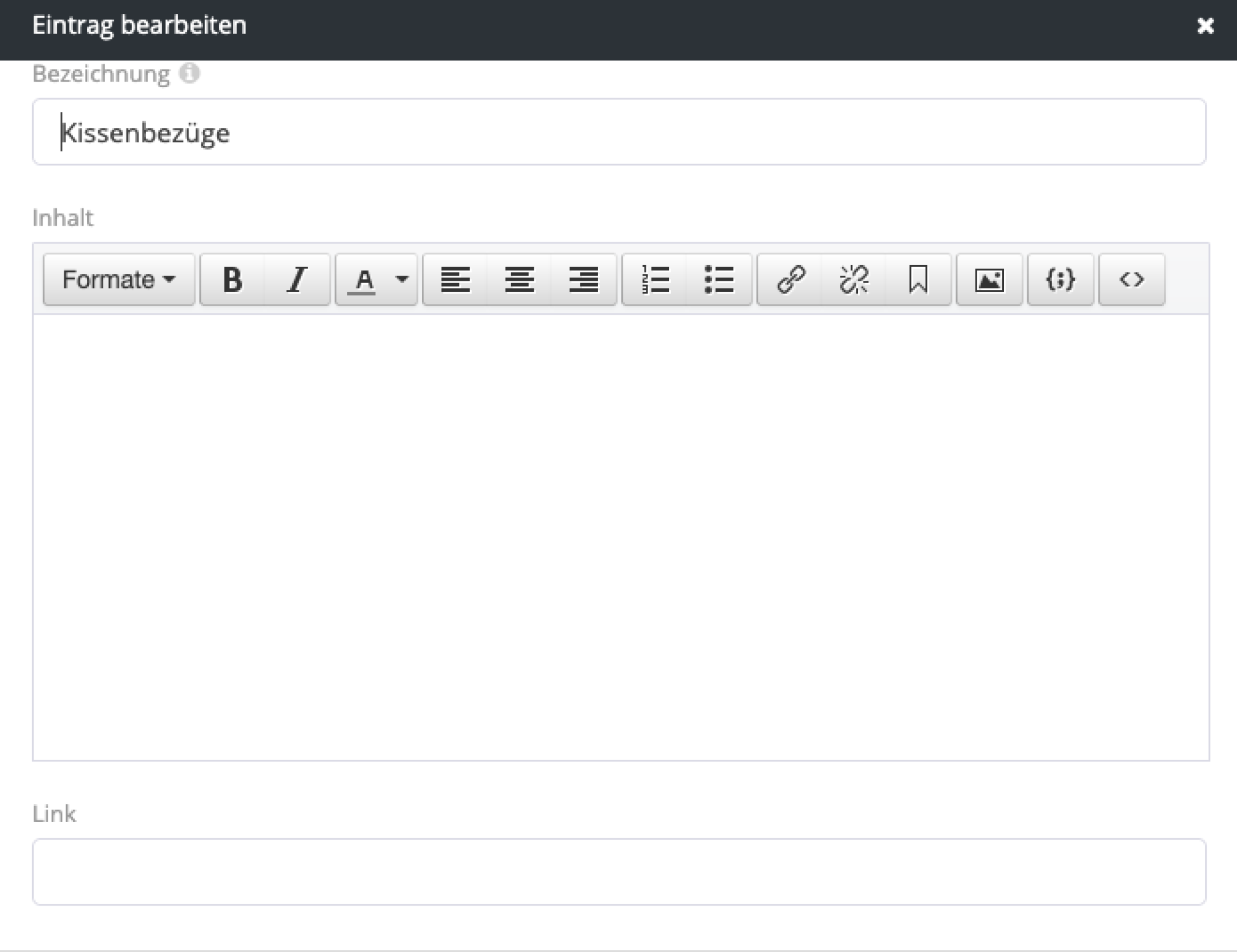 Editorfeld des Eintrags