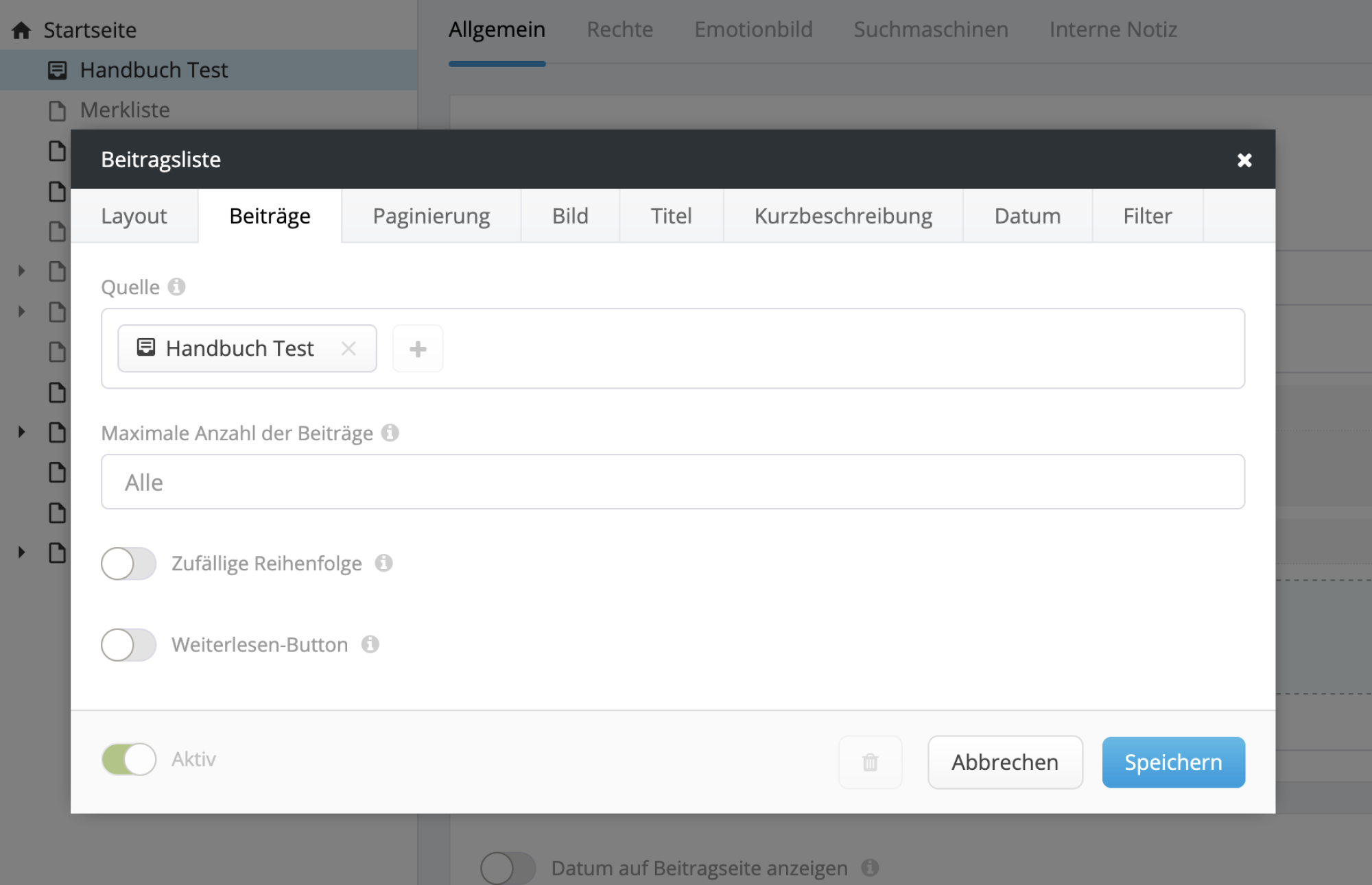 Screenshot Beitragslisten Beiträge