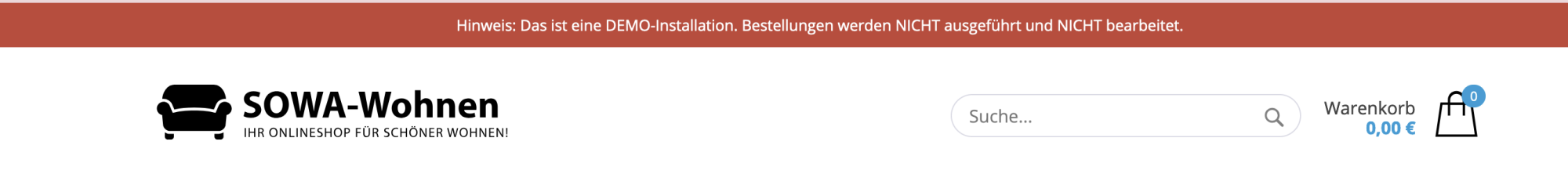 Ansicht des Hinweisbalkens im Frontend