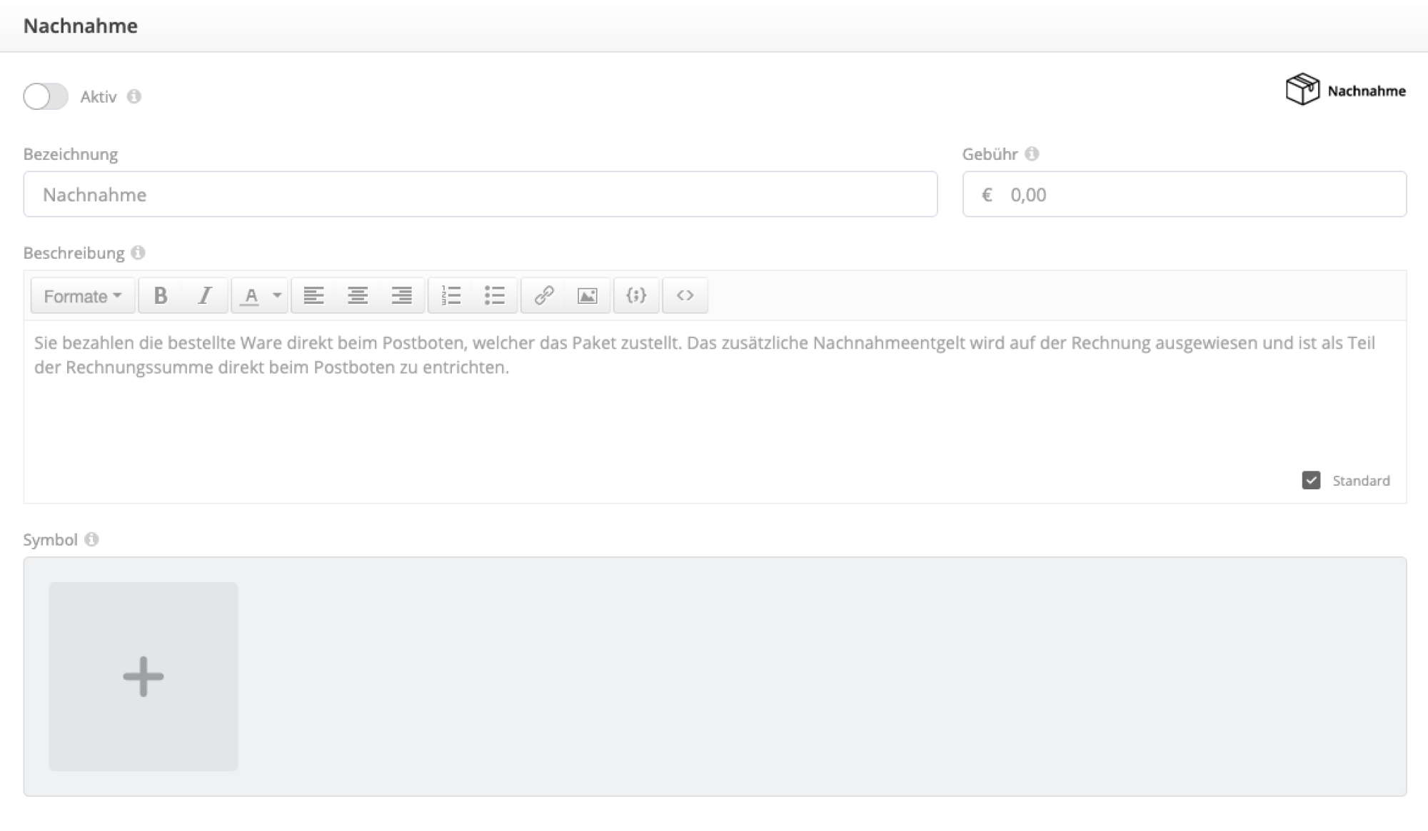 Einstellungen Nachnahme Zahlart