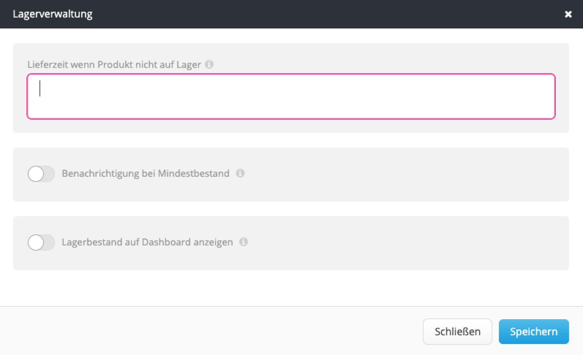 Einstellungen Lagerverwaltung
