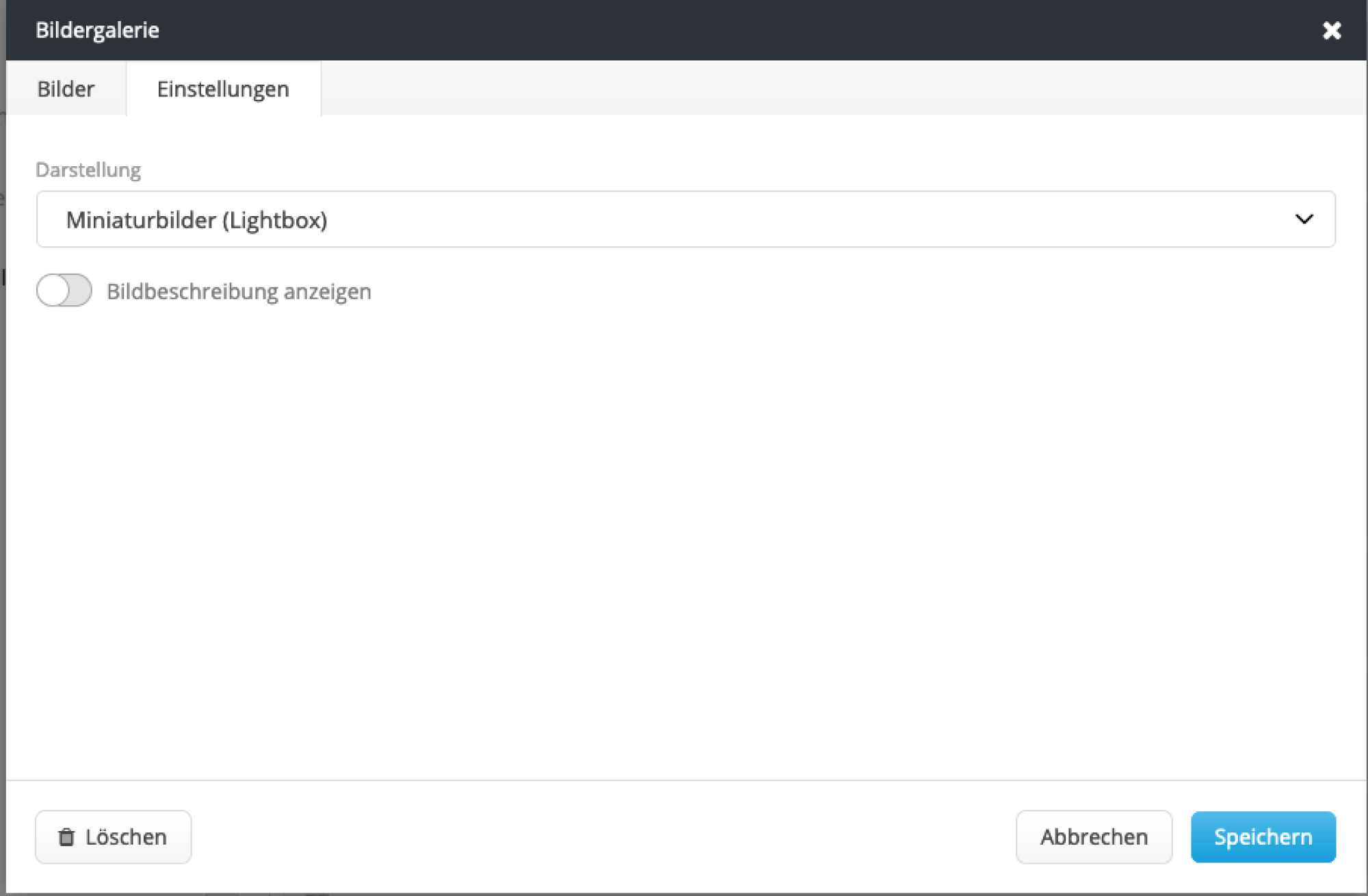 EInstellungsmöglichkeiten der Bildergalerie